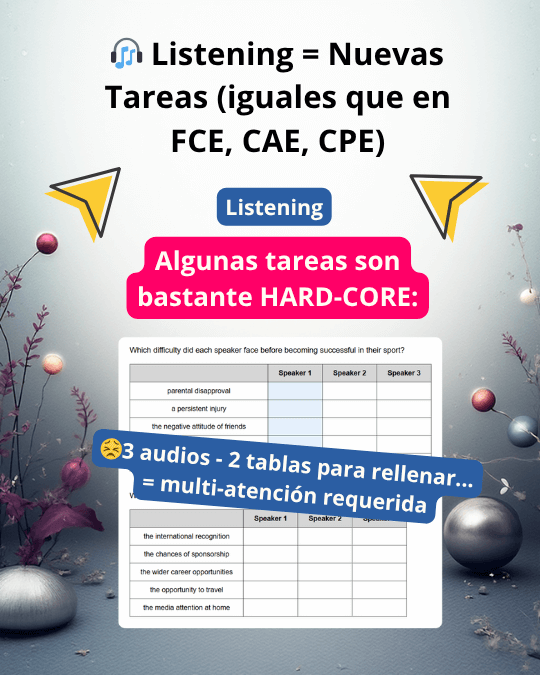 Cartela Listening: 3 audios y 2 tablas para completar