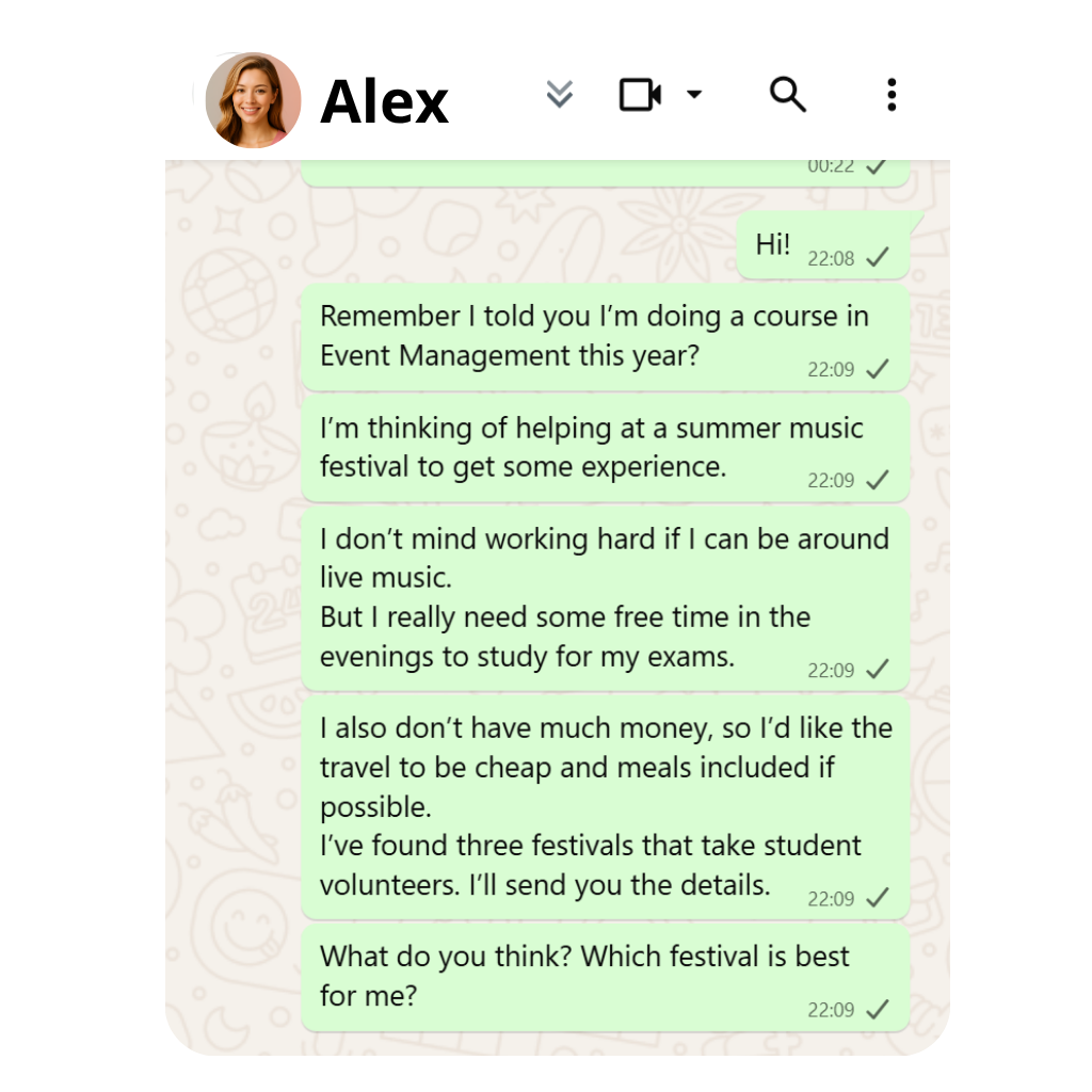 Linguaskill Speaking Part 3 Mensaje Whatsapp Message